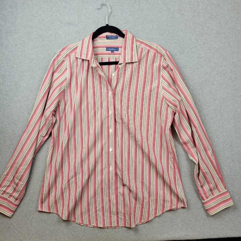 Faconnable Button Down Shirt Womens Large Pink Striped Cotton Career‎ France